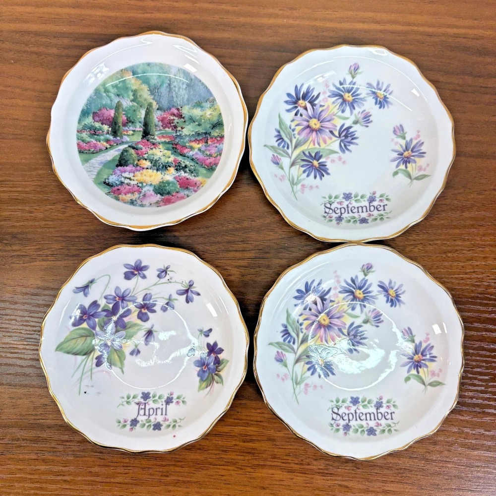 Regency Butchart Gardens Fine Bone China Floral Plates 4.5" Lot of 4‎ Bone China